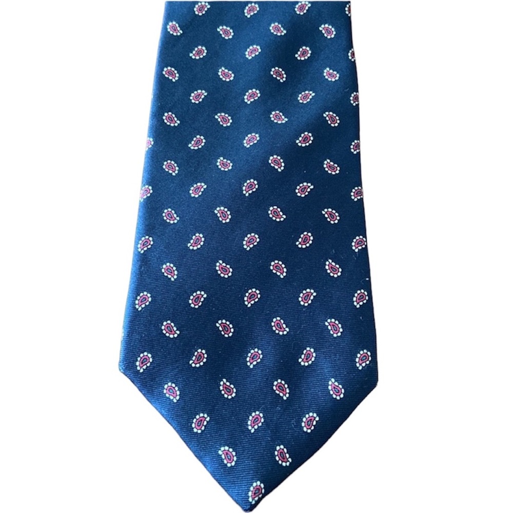 Vintage Chaps Ralph Lauren Navy Blue and Red Paisley Print Silk Tie  56”